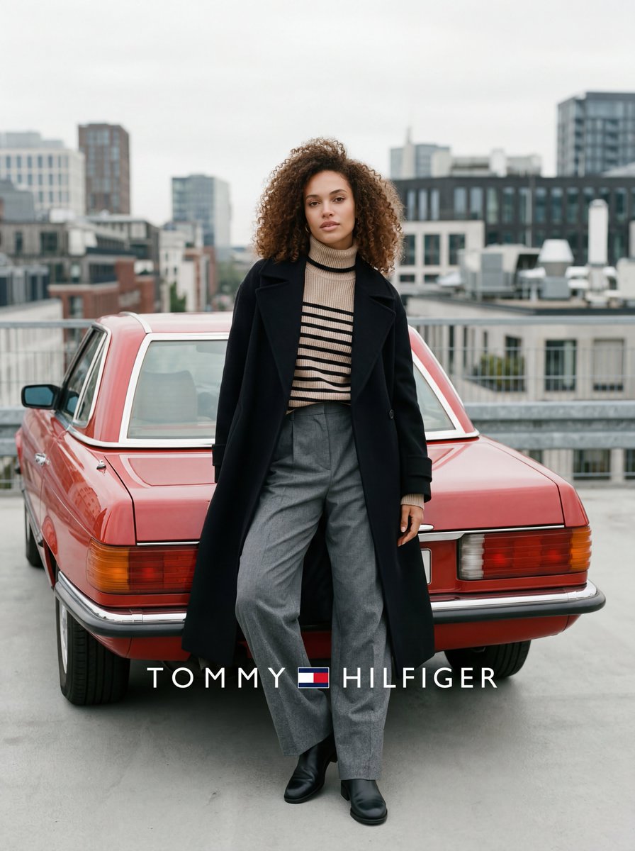 Fashion advertisement photo with classic car — example 1