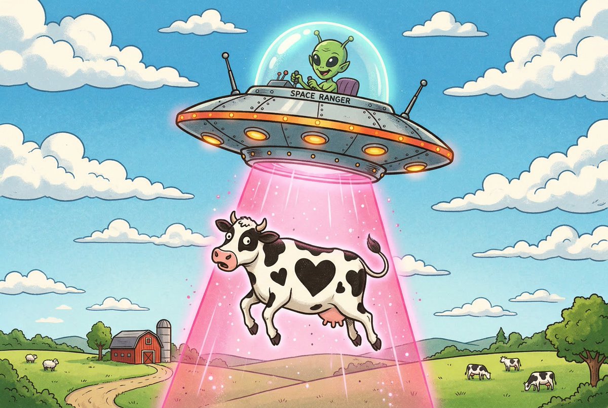 Black and White Cow Abduction by 1950s UFO — example 1