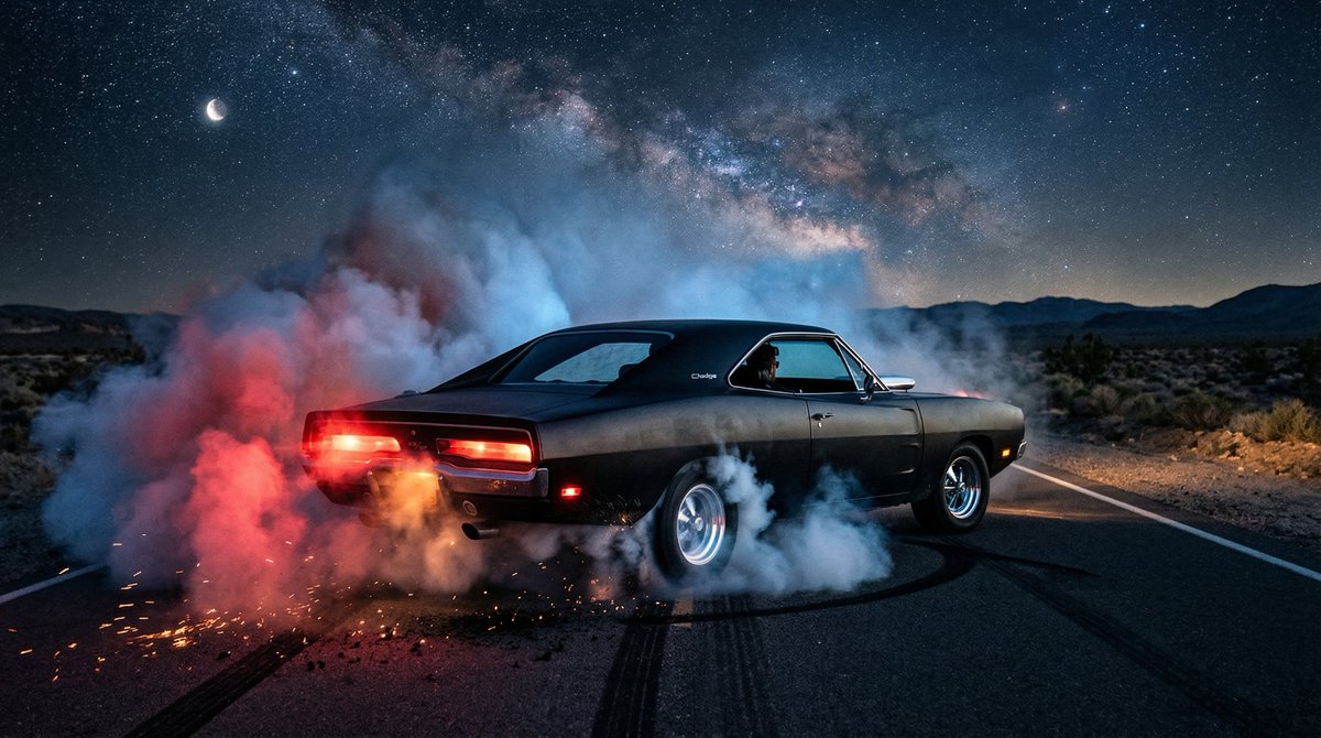 1970 Dodge Charger Burnout Prompt for Nano Banana 2 — example 1