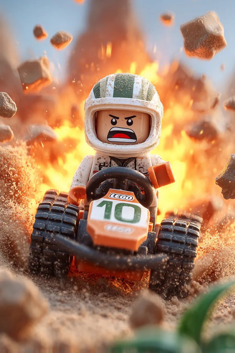 Lego Racer on Exploding Volcano Slope — example 1