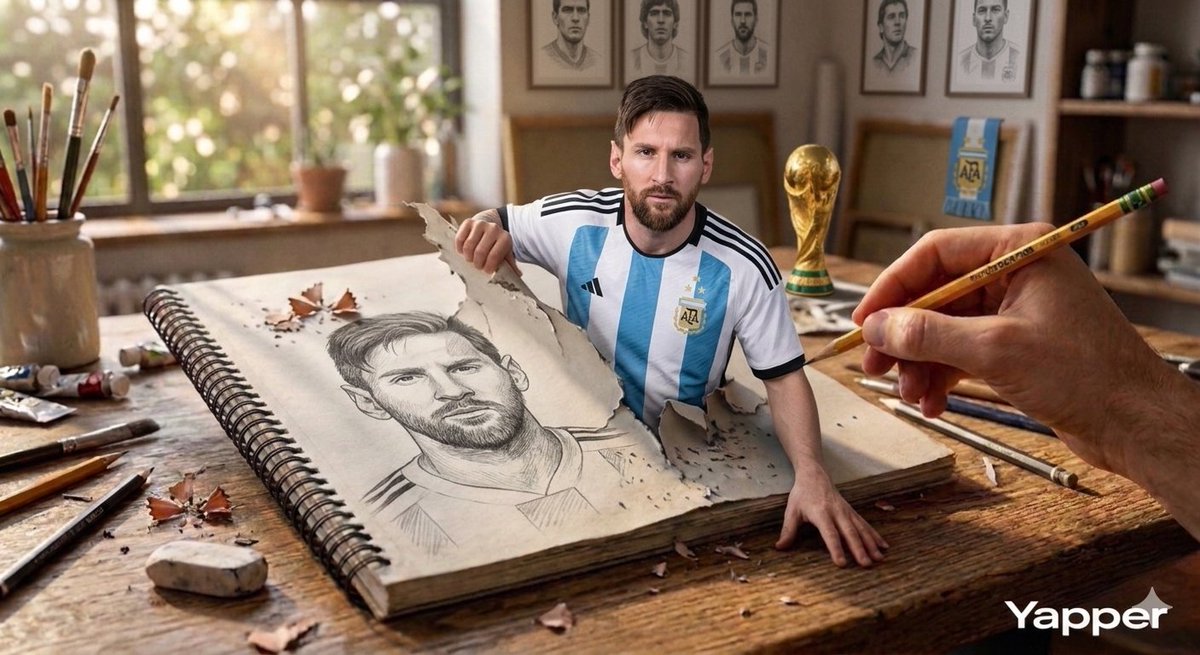 Surreal 3D Art of Messi and Ronaldo Emerging from a Sketchbook — example 2