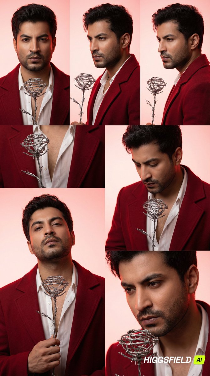 3x2 Grid Portrait of South Asian Man with Barbed Wire Rose