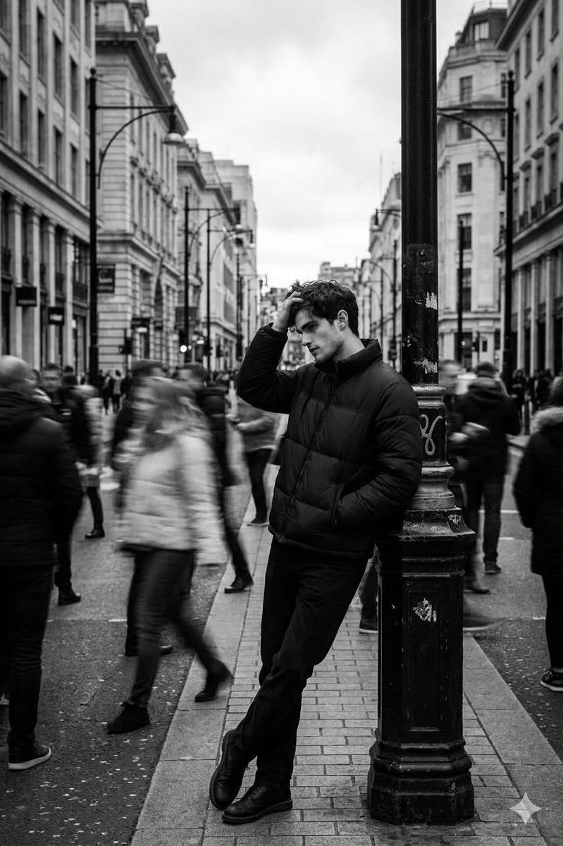 Black and White Cinematic Street Portrait with Motion Blur — example 2