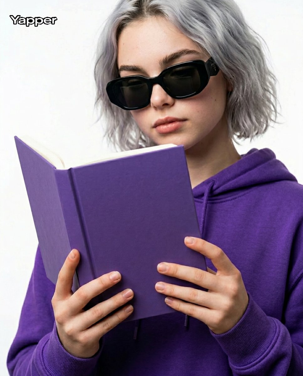 Editorial Close-Up with Purple Hoodie and Book Prompt