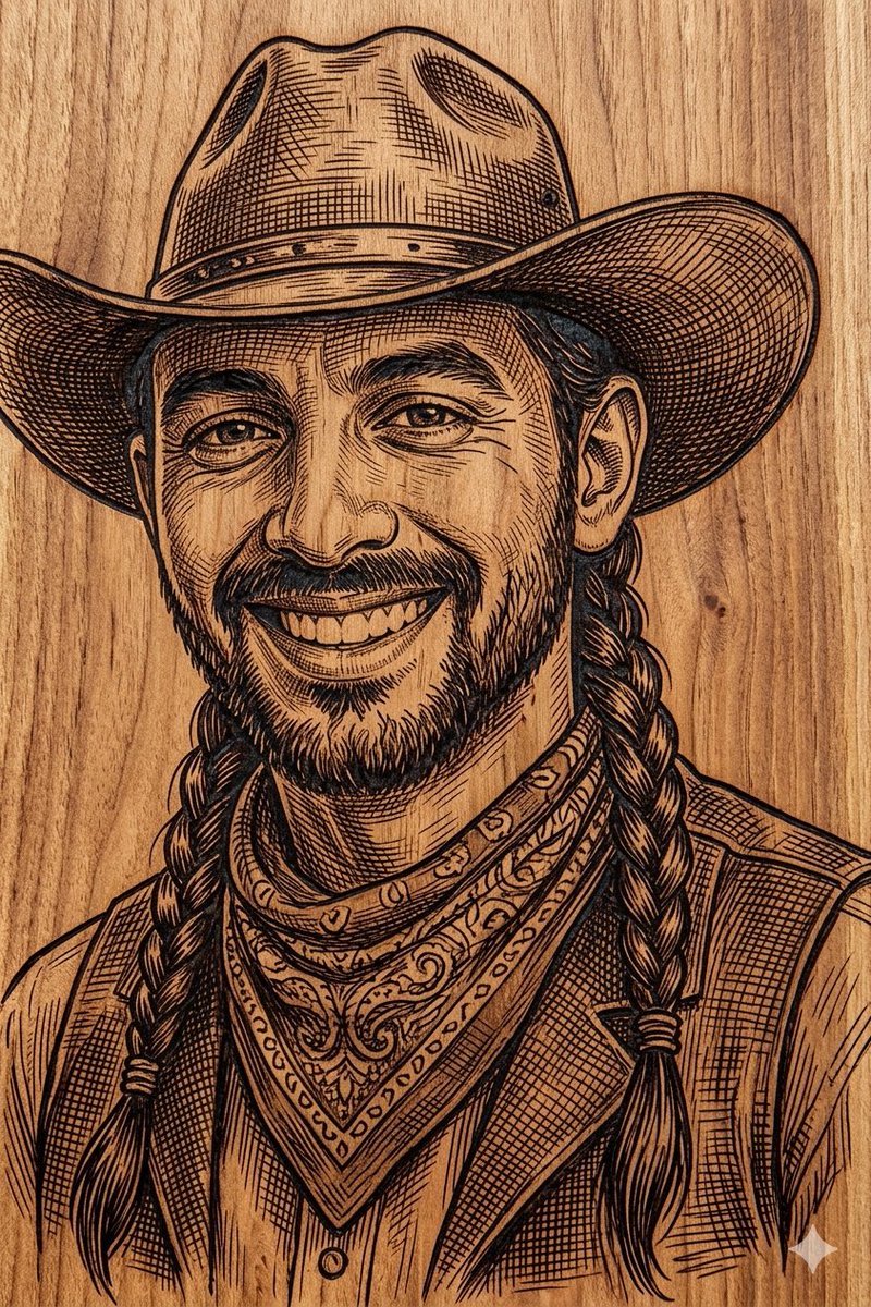 Western Outlaw Woodburning Pyrography Prompt — example 2