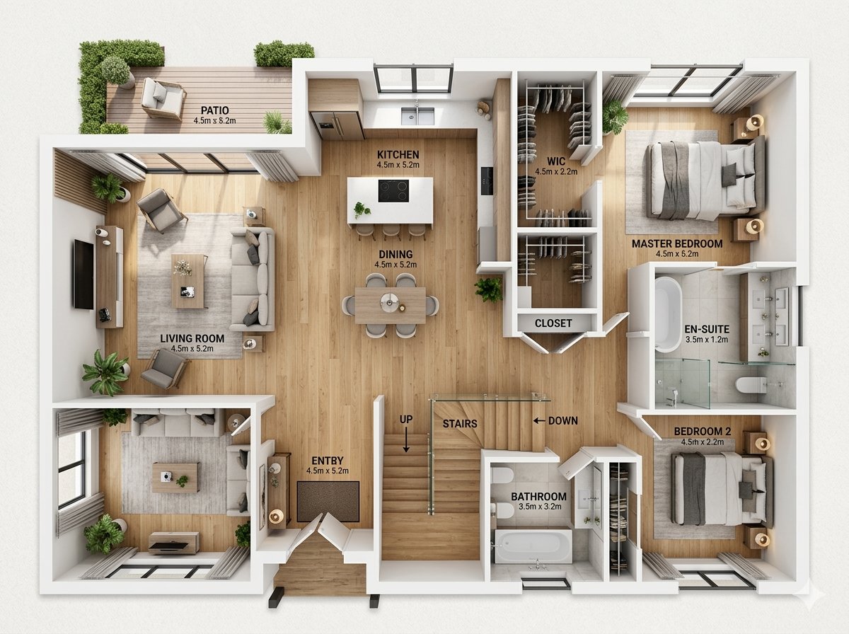 Modern Home Interior Architectural Blueprint Prompt — example 1