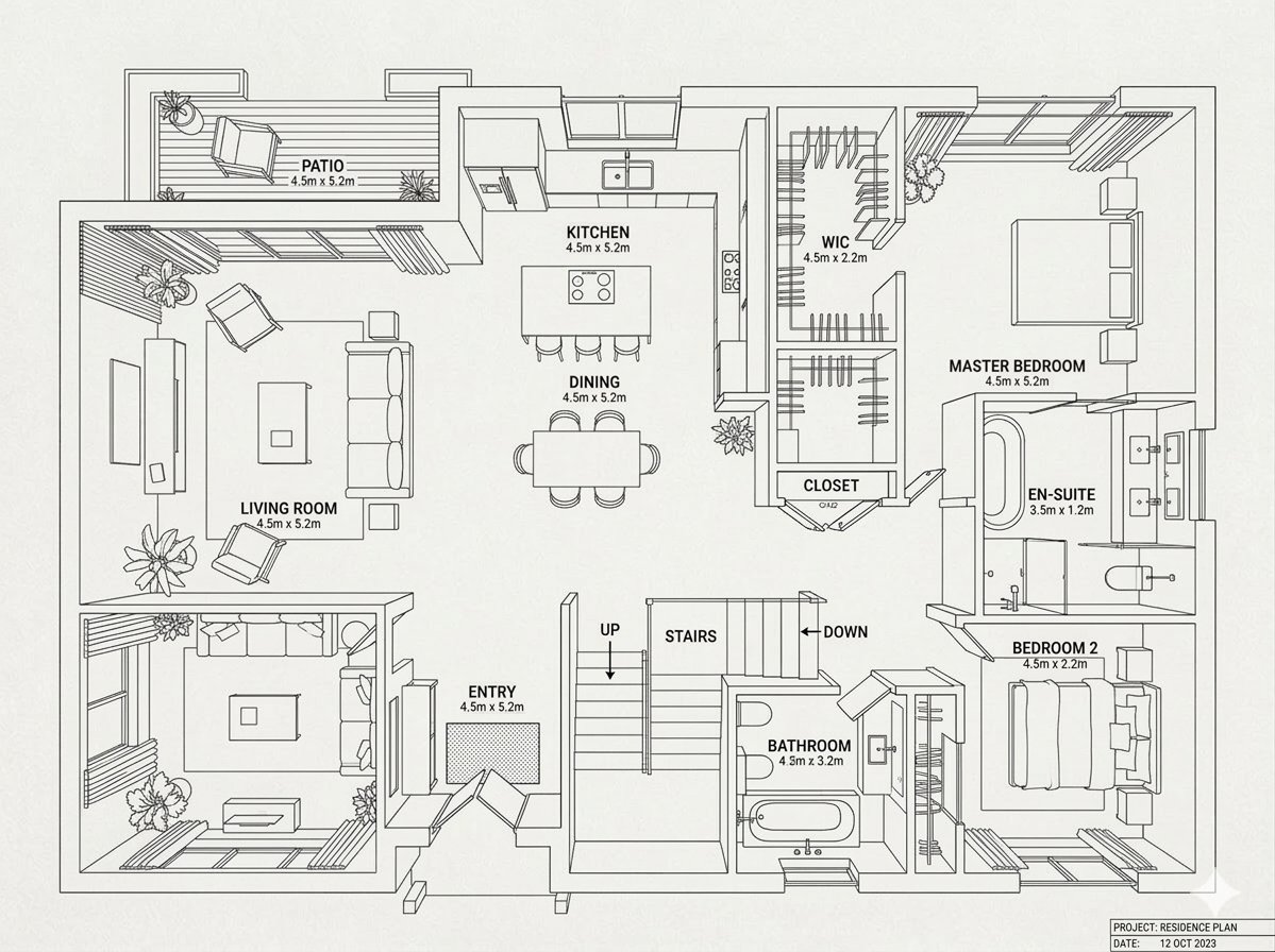 Modern Home Interior Architectural Blueprint Prompt — example 2