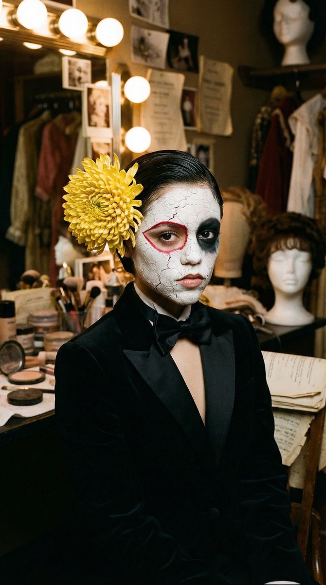 Surrealist Backstage Chaos: Jenna Ortega Editorial Portrait
