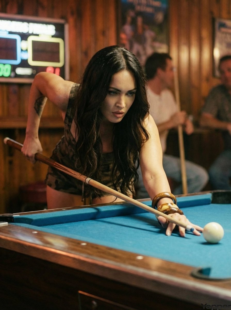 Megan Fox Lookalike in Retro Pool Hall — example 2