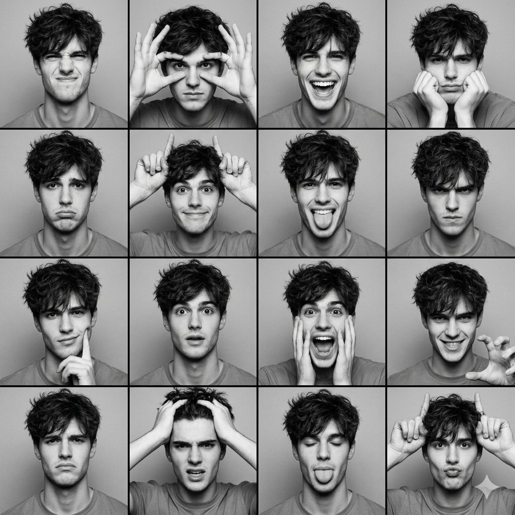 Black and White Photobooth Expression Grid (4x4)