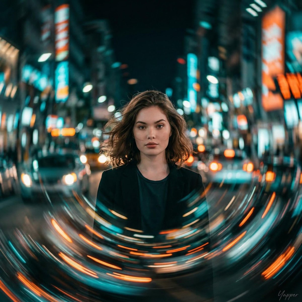 Cinematic Portrait with Motion Blur Cityscape — example 1