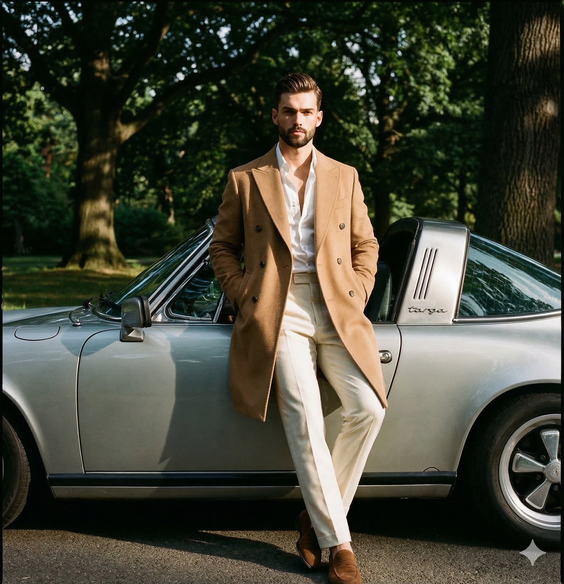 Editorial Photograph of a Man with a Vintage Porsche — example 1