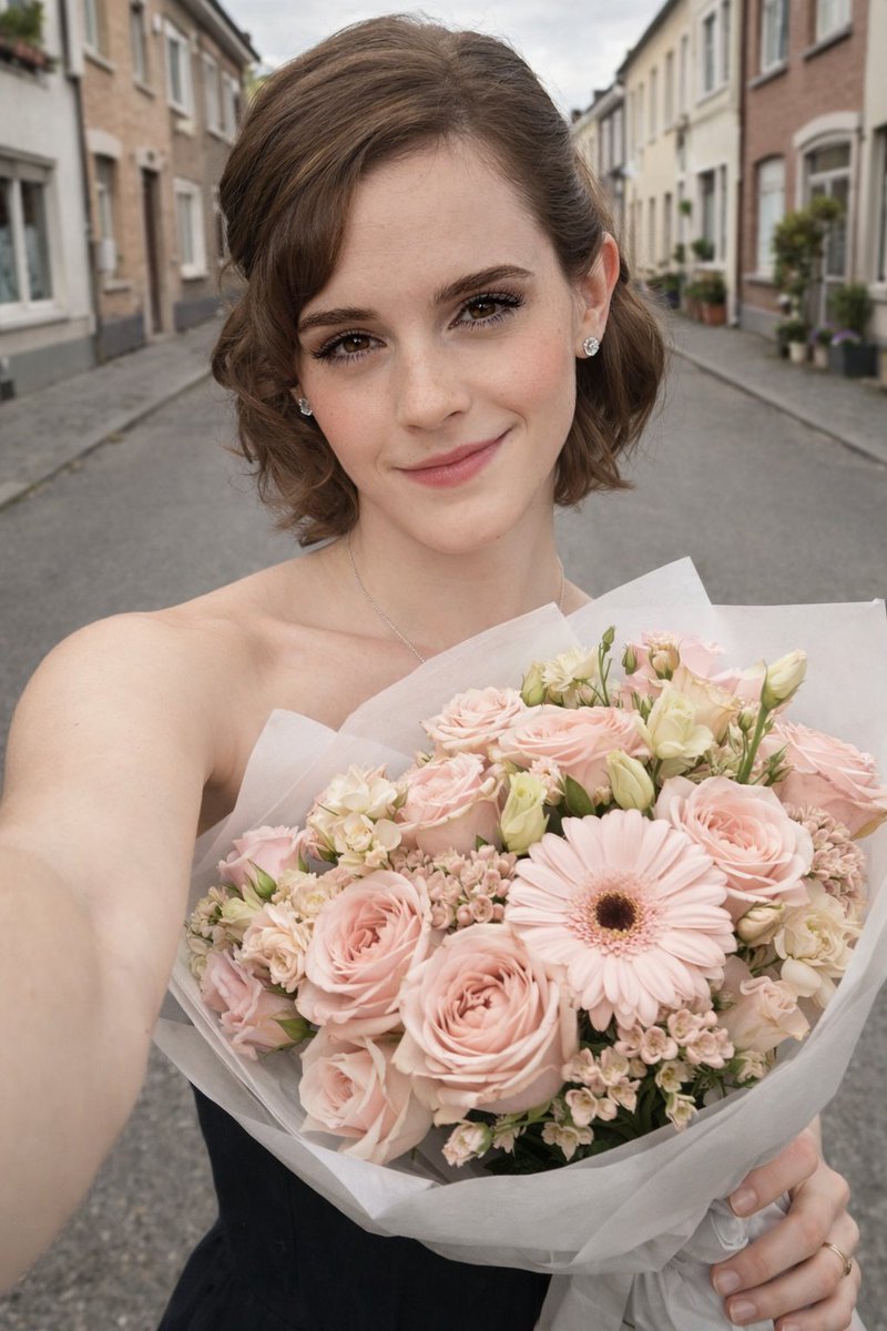 Realistic Smartphone Selfie with Flowers — example 1
