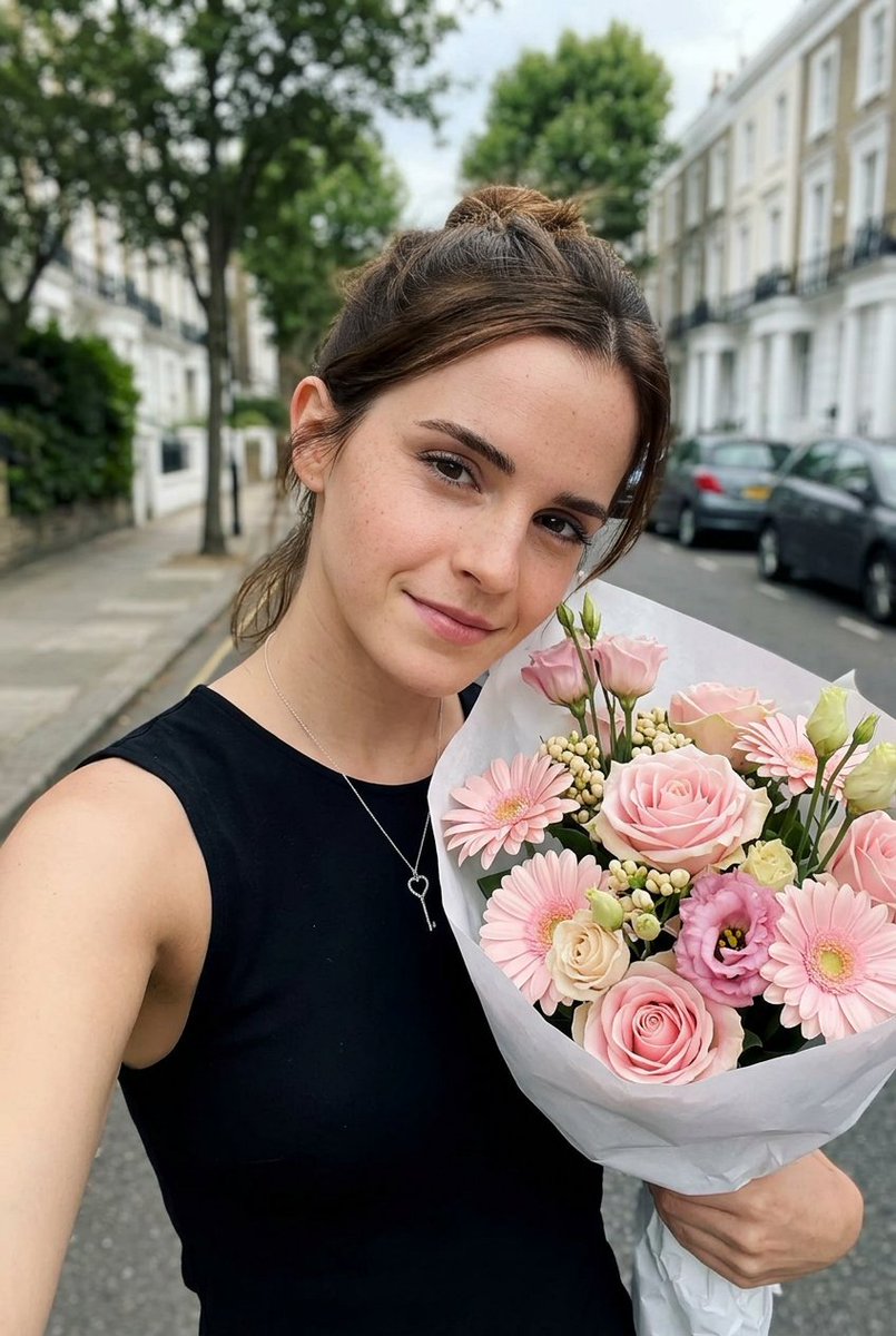 Realistic Smartphone Selfie with Flowers — example 2