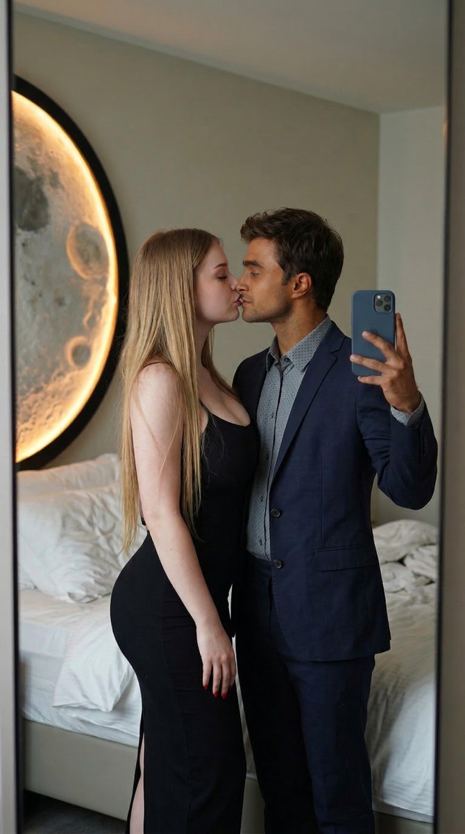 Romantic Couple Mirror Selfie Kiss — example 1