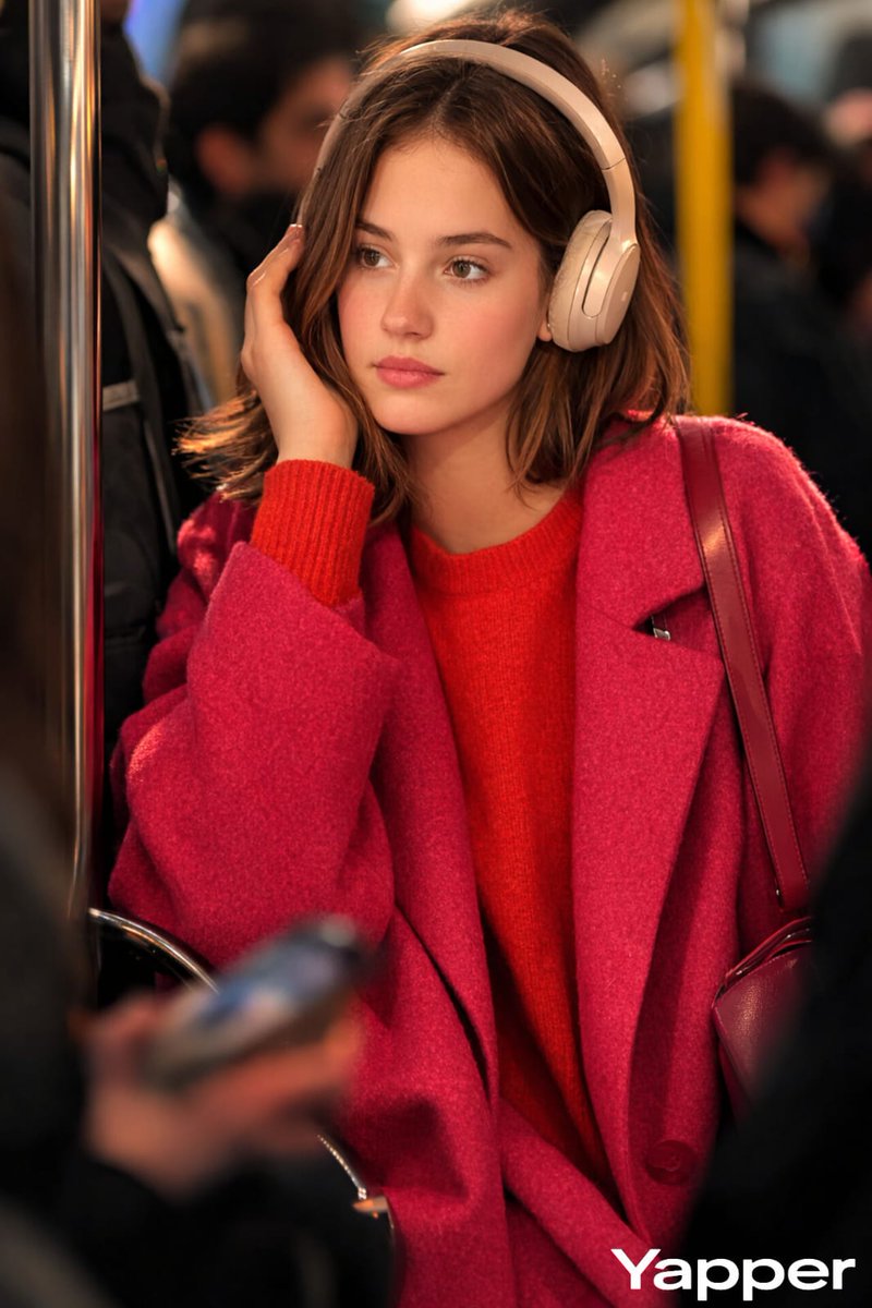 Luxury Campaign Photo in Metro Train with Headphones — example 2