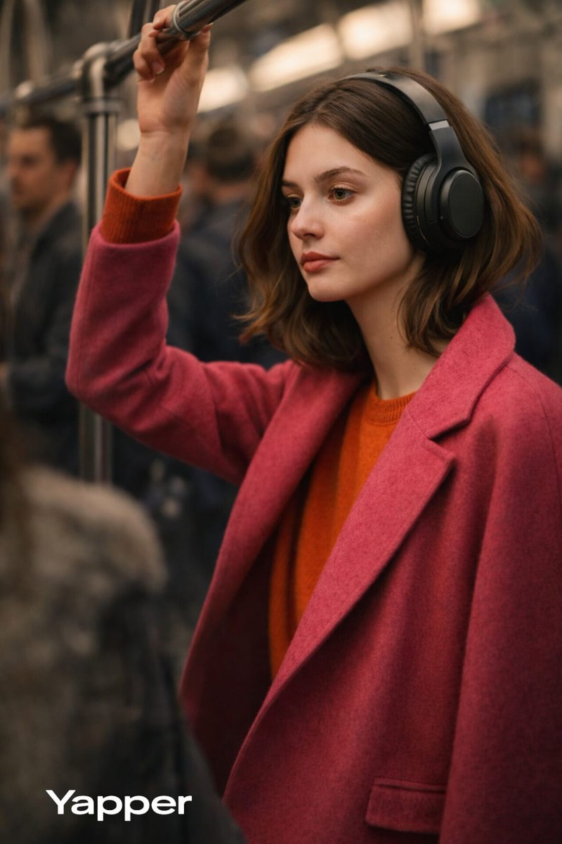 Luxury Campaign Photo in Metro Train with Headphones — example 3