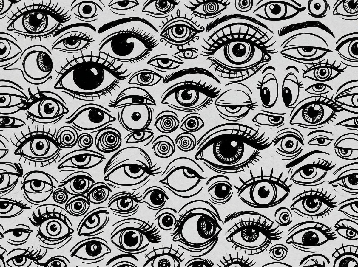 Black and White Hand-Drawn Eye Pattern — example 1