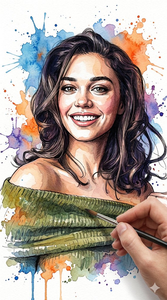 Vibrant Watercolor Portrait with Dynamic Paint Splashes — example 2