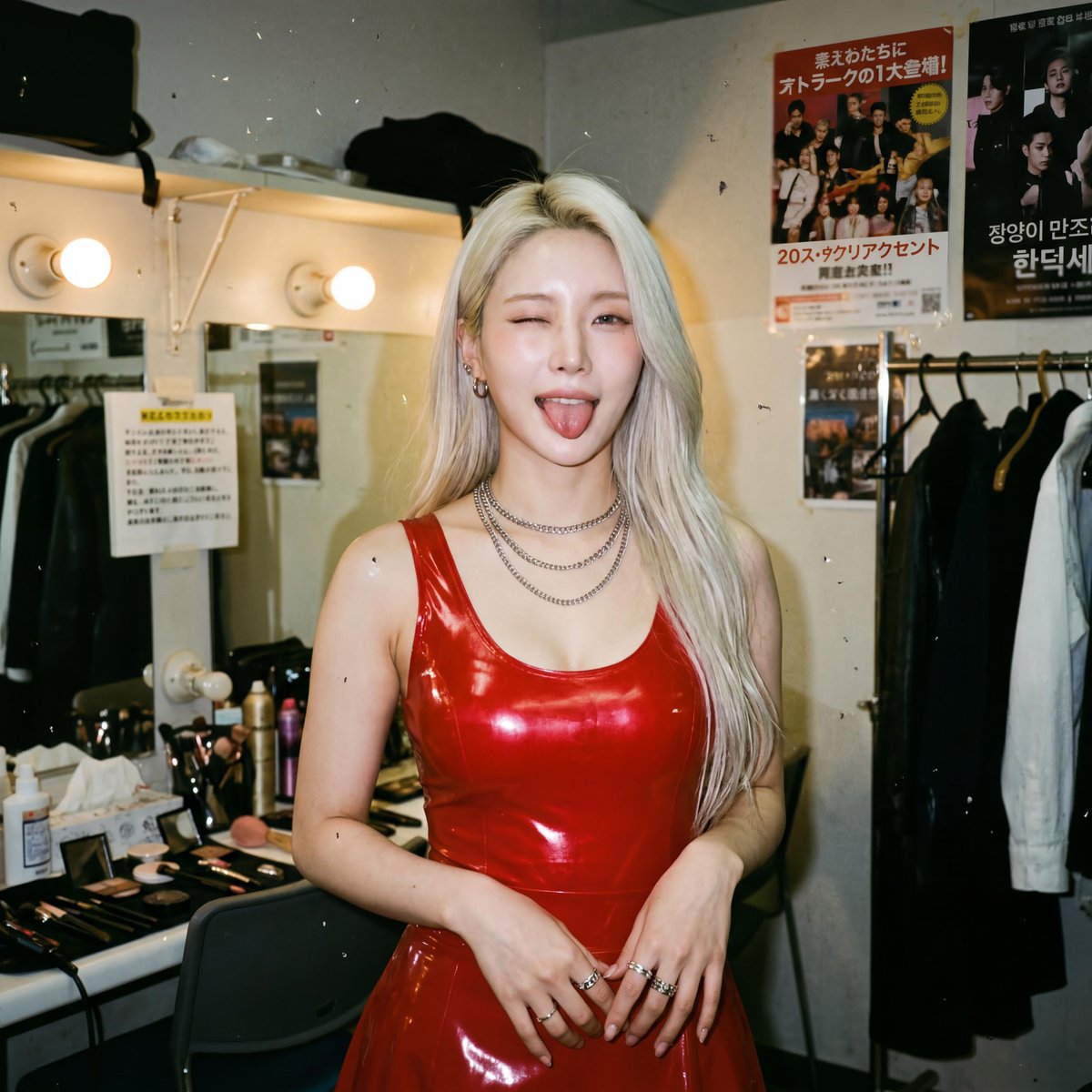 Japanese Analog Film Photo of Woman in Red Latex — example 1