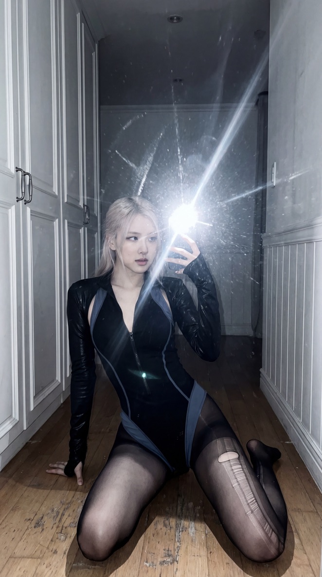 Grungy Rosé Mirror Selfie with Flash — example 1