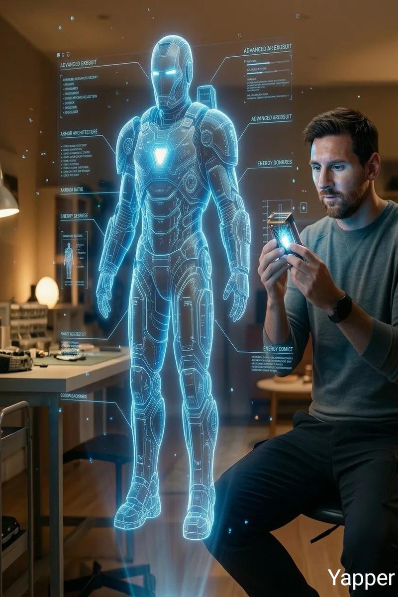 Futuristic Engineer with Holographic Exosuit — example 1