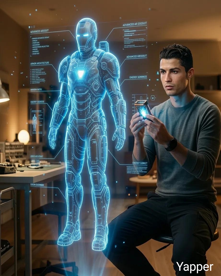 Futuristic Engineer with Holographic Exosuit — example 2