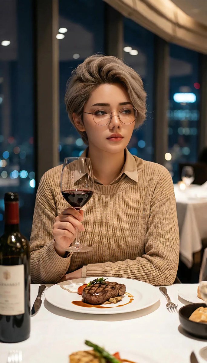 Cinematic Portrait in Fine Dining Restaurant — example 1