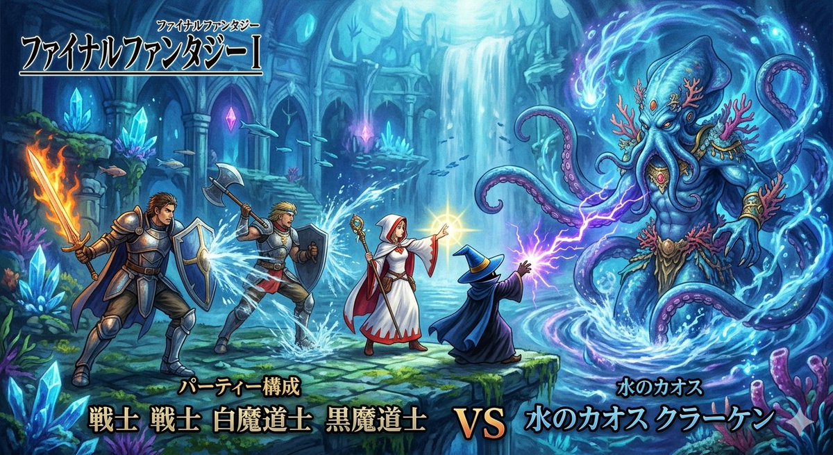 Final Fantasy Party vs. Kraken Image Generation — example 1