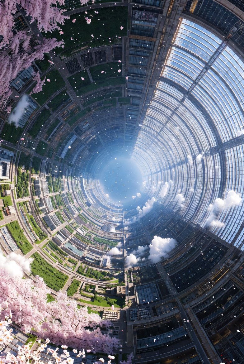 Cherry Blossom Space Colony Illustration Prompt — example 1