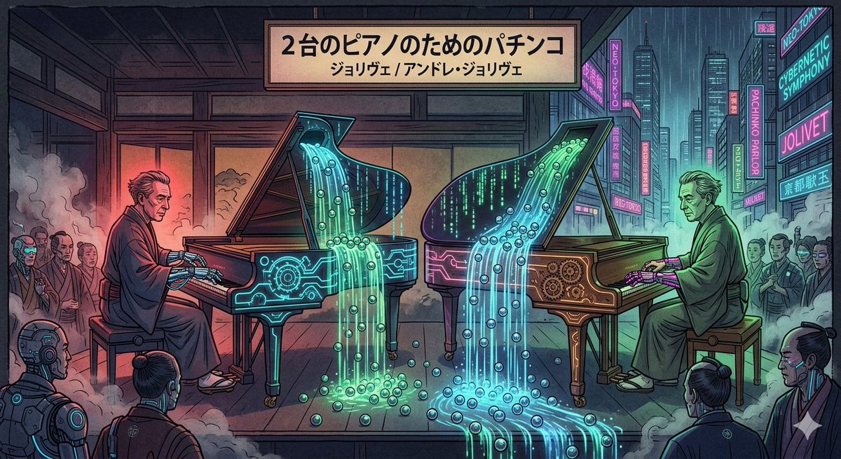 Jolivet's Pachinko for Two Pianos — example 1