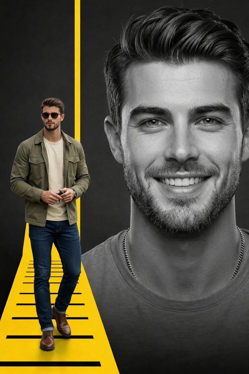 Split Composition Portrait of a Man — example 1