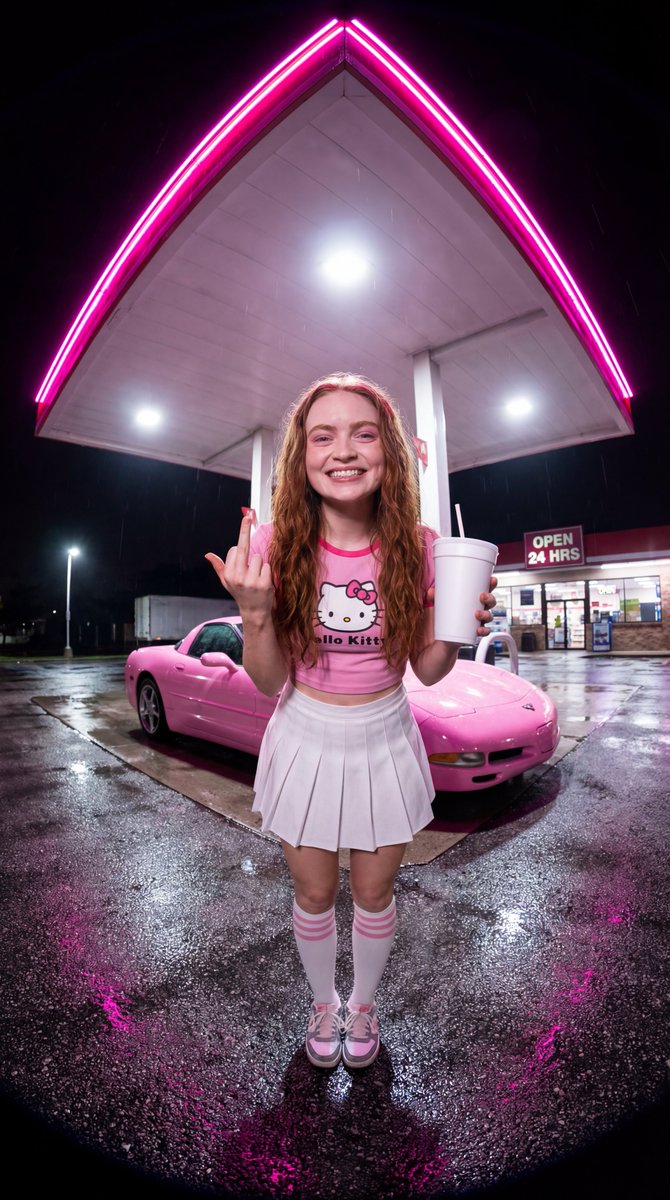 Sydney Sweeney Neon Gas Station Scene — example 3