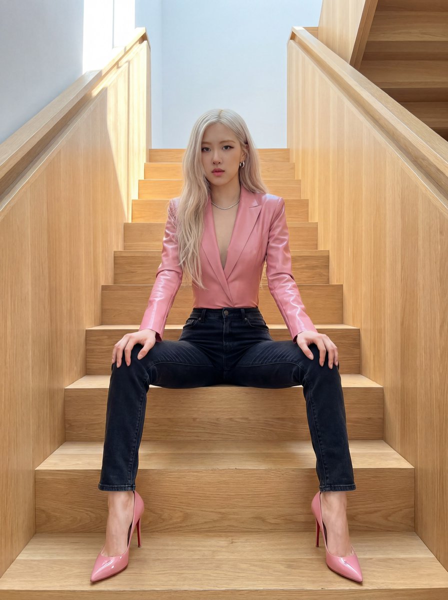 Rosé K-pop Idol Portrait on Modern Stairs — example 1