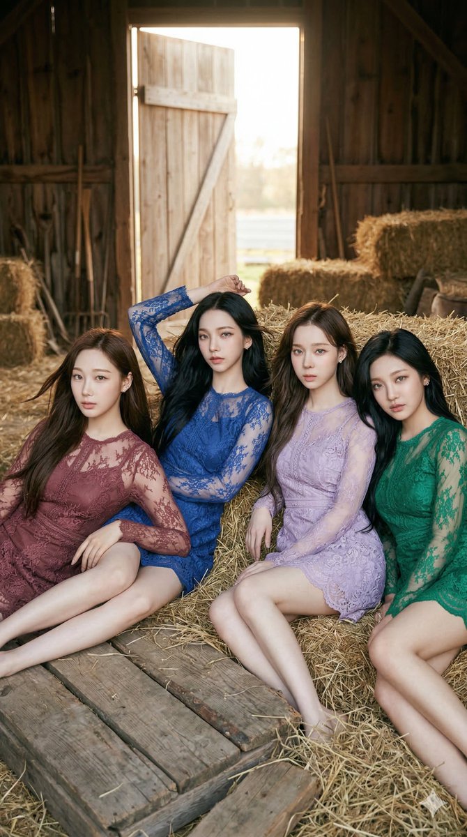 aespa in Lace Minidresses at a Rustic Barn — example 2