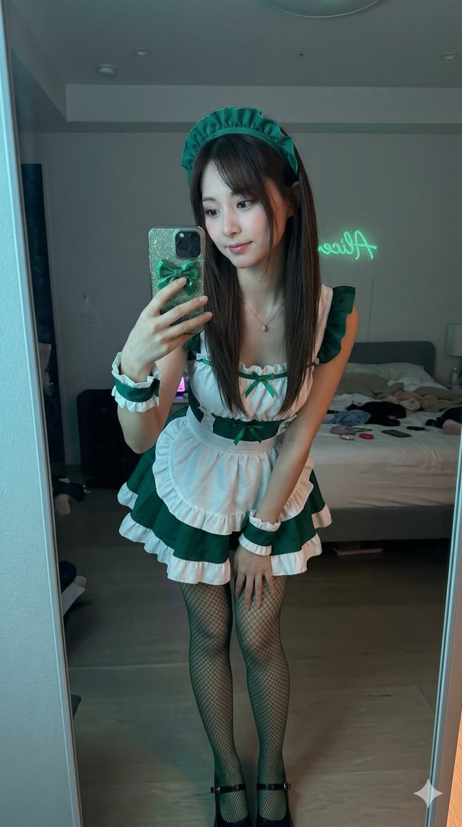 Tzuyu Maid Cosplay Mirror Selfie — example 1