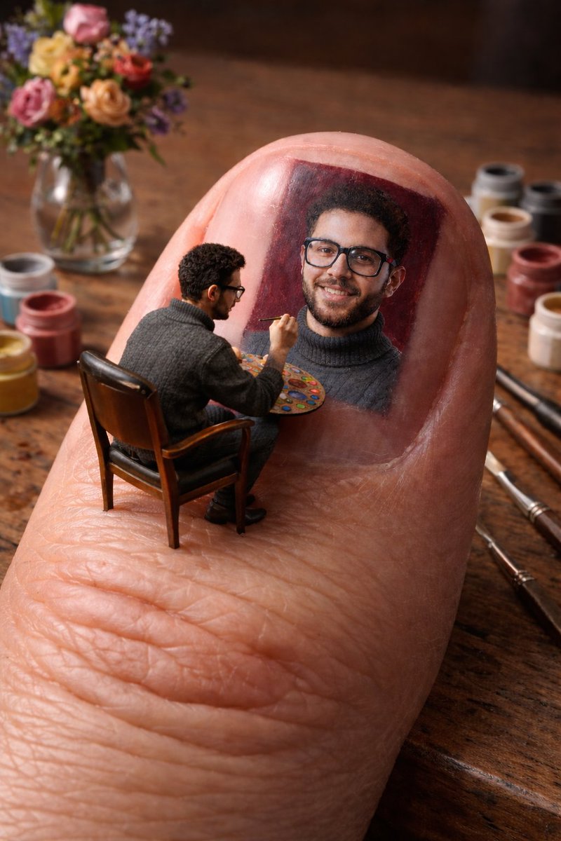 Miniature Artist on Giant Fingernail