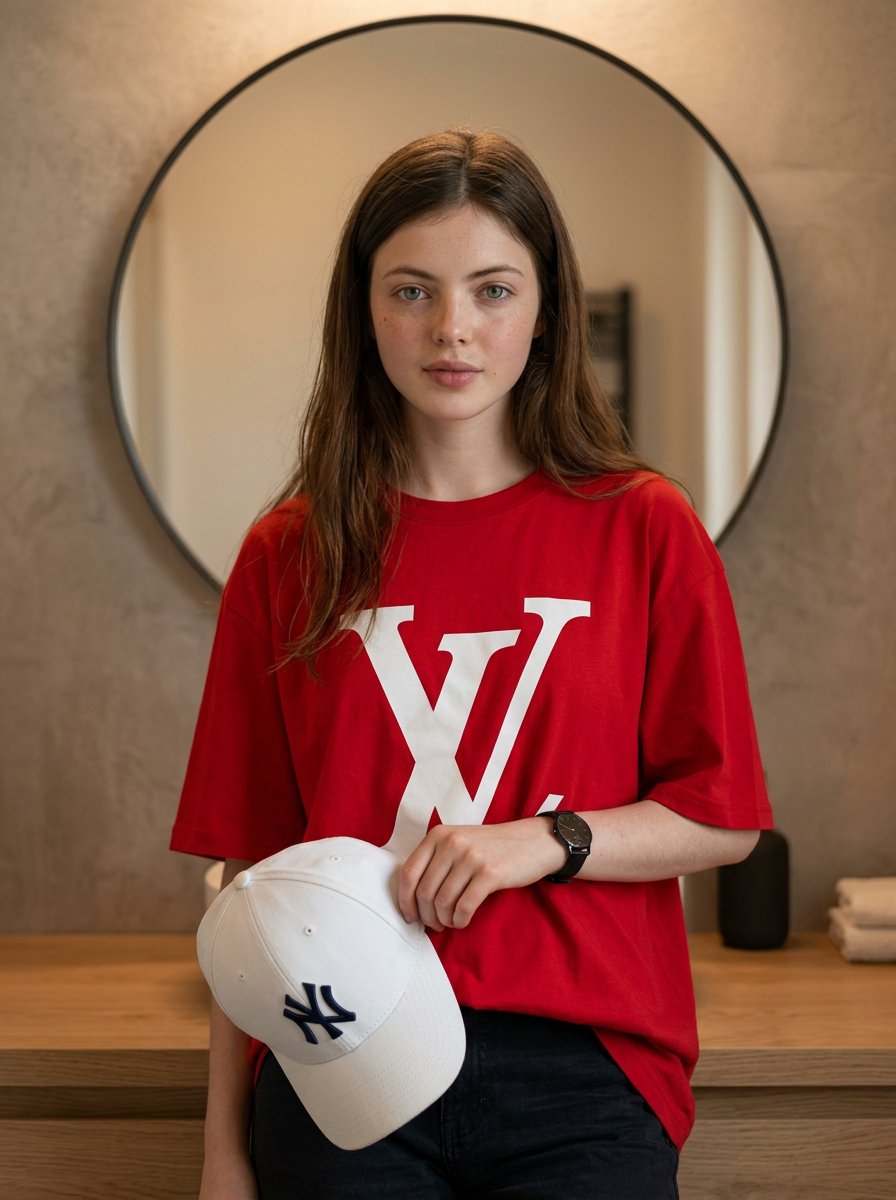 Fashion Editorial Portrait in Modern Bathroom — example 3