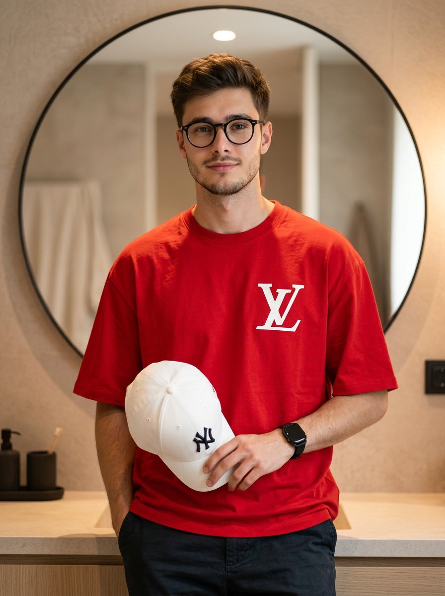 Fashion Editorial Portrait in Modern Bathroom — example 4