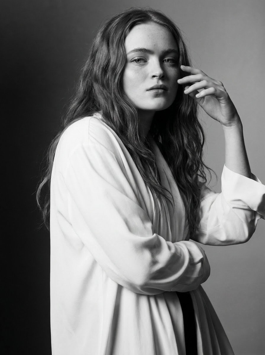 High-Fashion Monochrome Studio Portrait — example 2