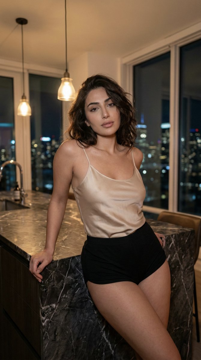 Low-Light Kitchen Portrait (Persian/Middle Eastern) — example 1