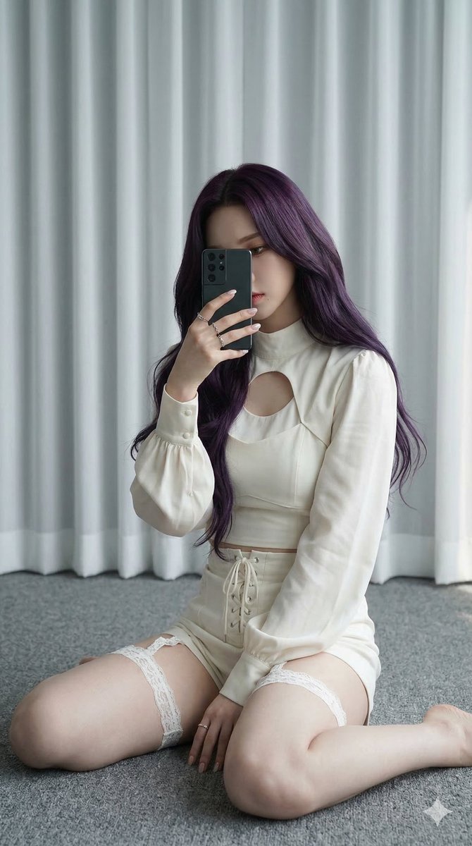 Karina (aespa) in Ivory and Purple Hair — example 1