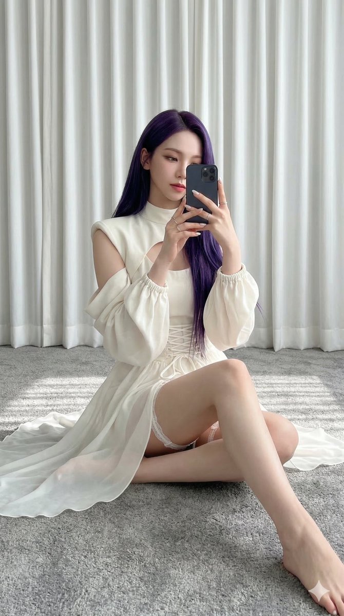 Karina (aespa) in Ivory and Purple Hair — example 2