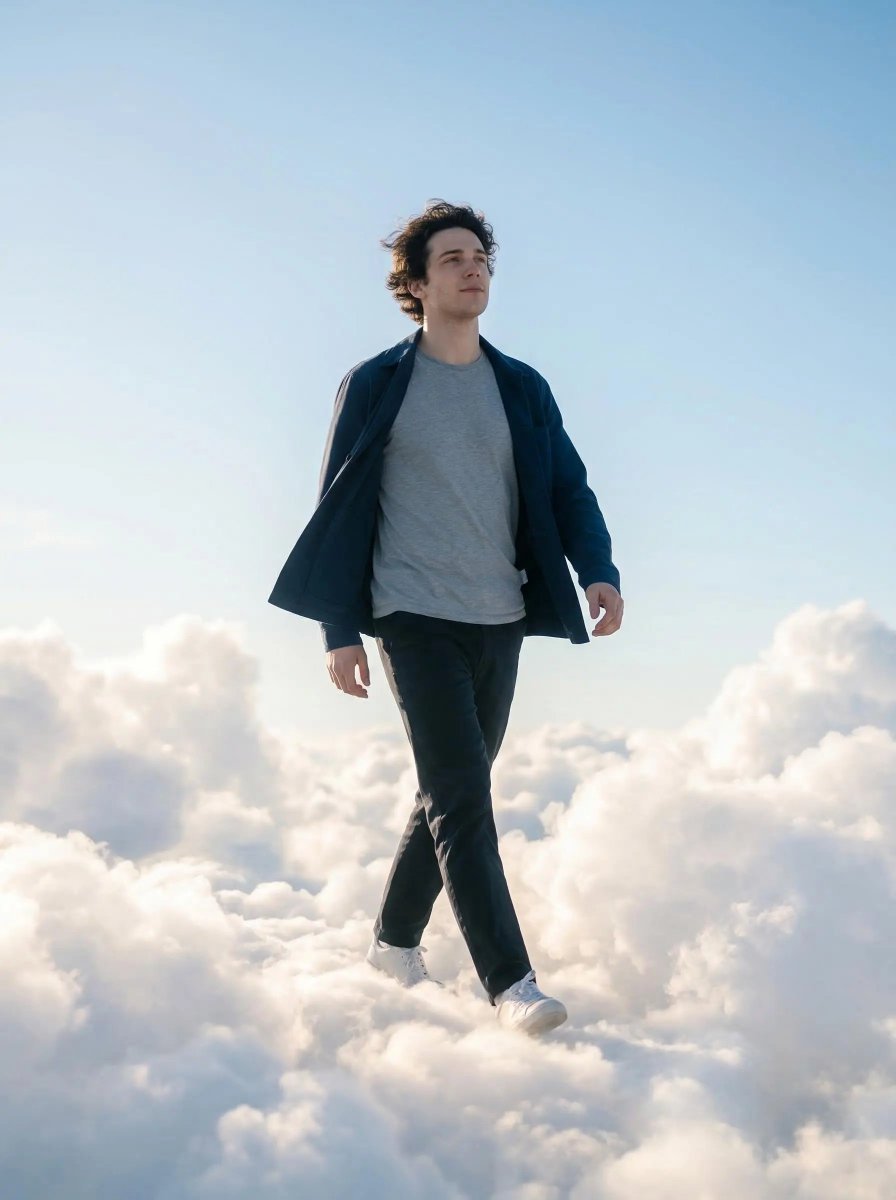 Dreamy Cinematic Cloud Walk Prompt for Nano Banana 2 — example 1