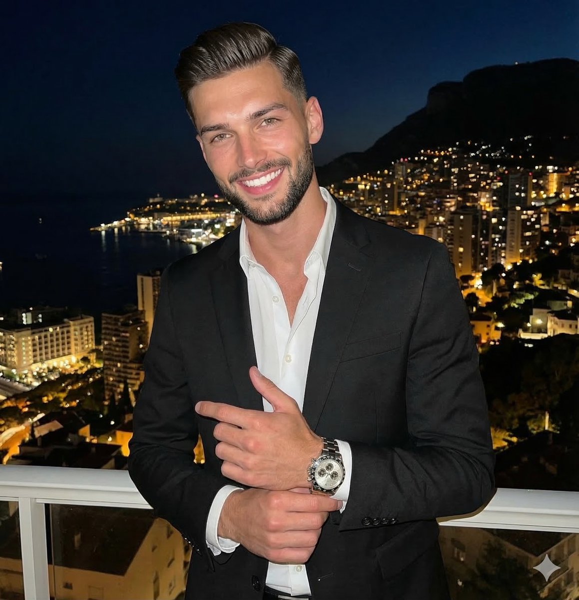 High Contrast Night Portrait with Flash and City Lights — example 1