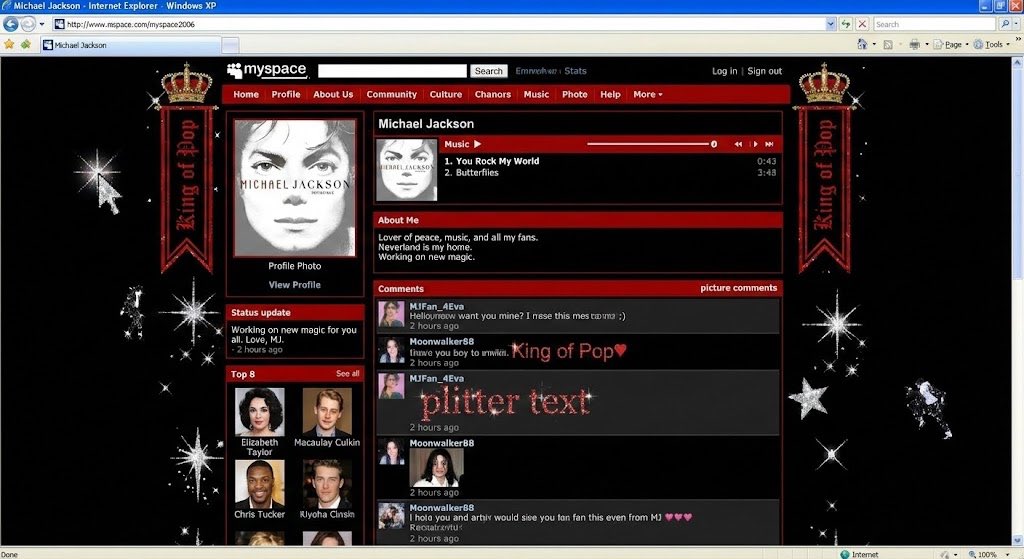 Authentic vintage MySpace page for a person — example 1