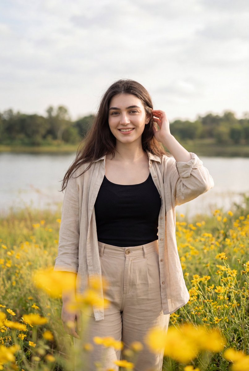 Photorealistic Portrait of Woman in Wildflowers — example 1