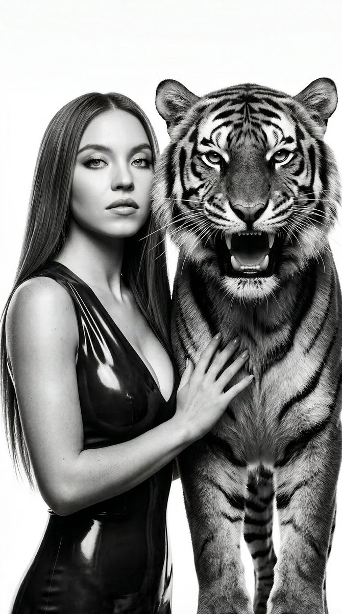 Black and White Panther and Woman Editorial Portrait — example 2