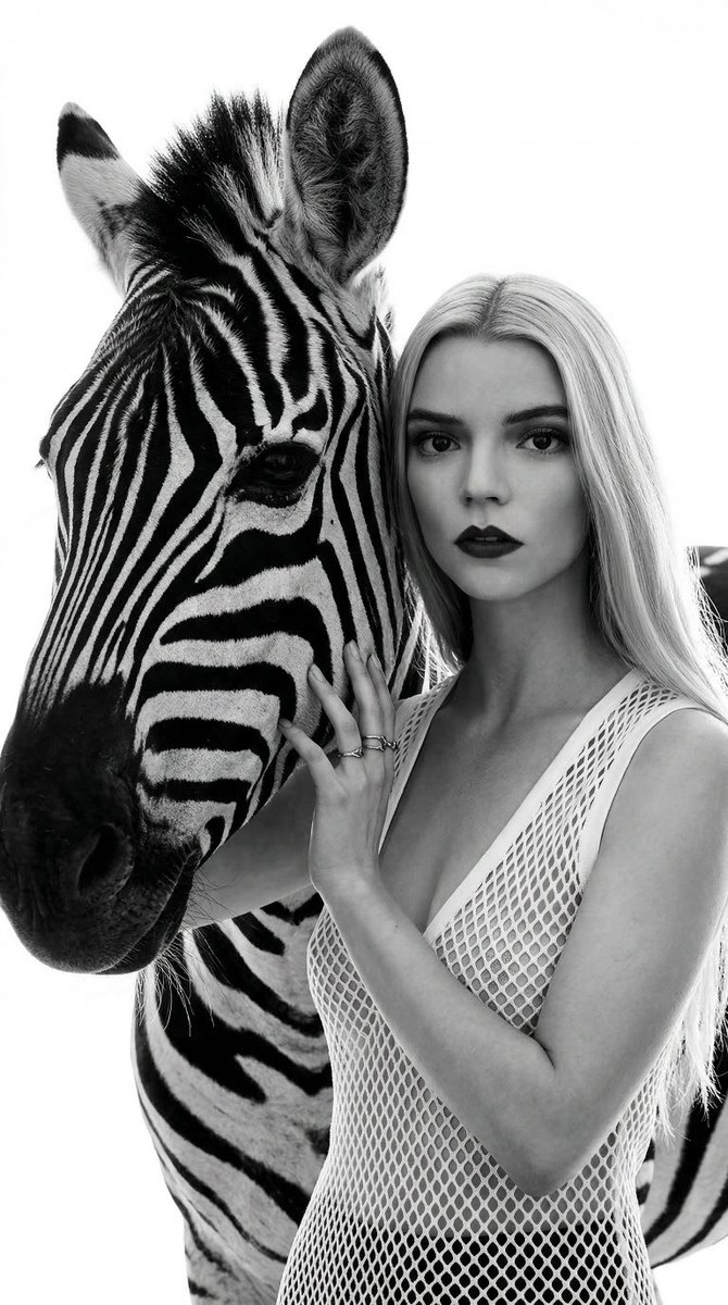 Black and White Panther and Woman Editorial Portrait — example 4