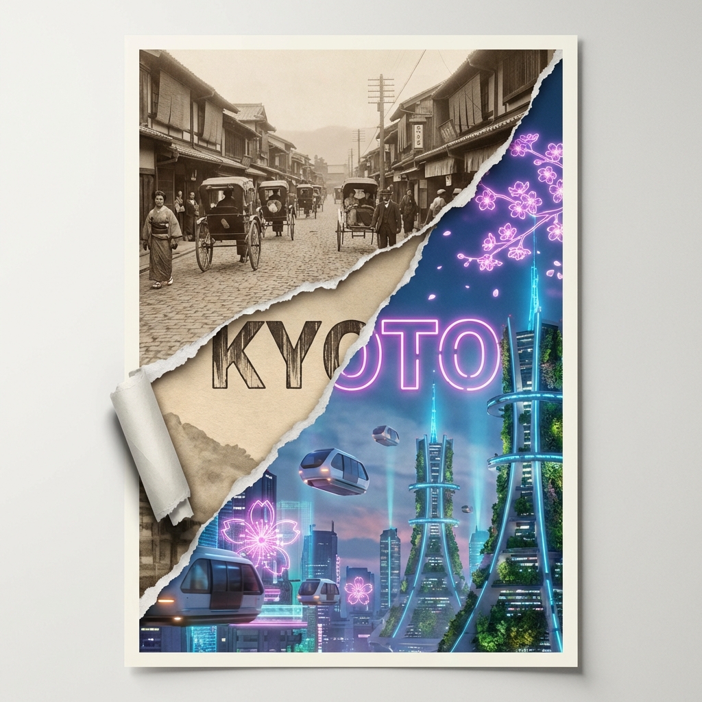 Torn Poster of Contrasting Kyoto Eras — example 1